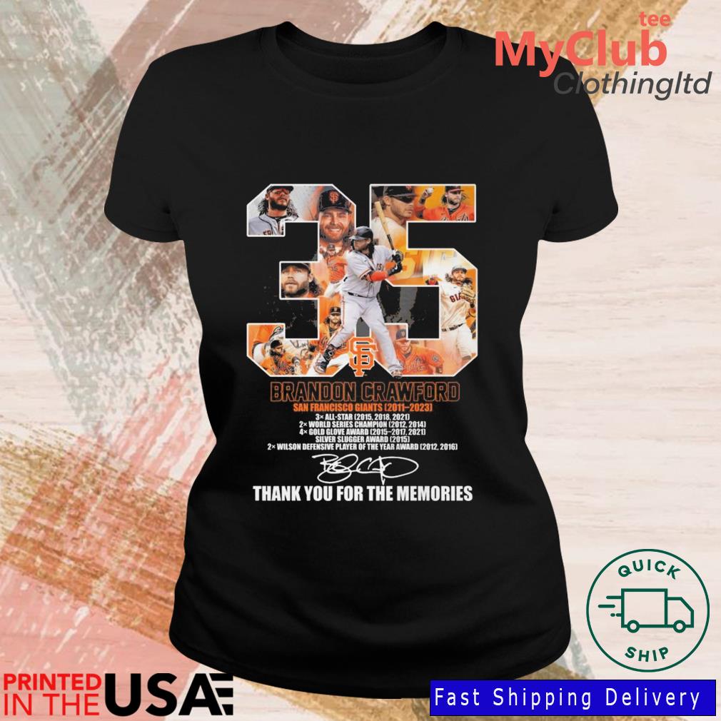 Original 35 Brandon Crawford San Francisco Giants 2011 – 2023 Thank You For  The Memories Signature shirt, hoodie, sweater, long sleeve and tank top