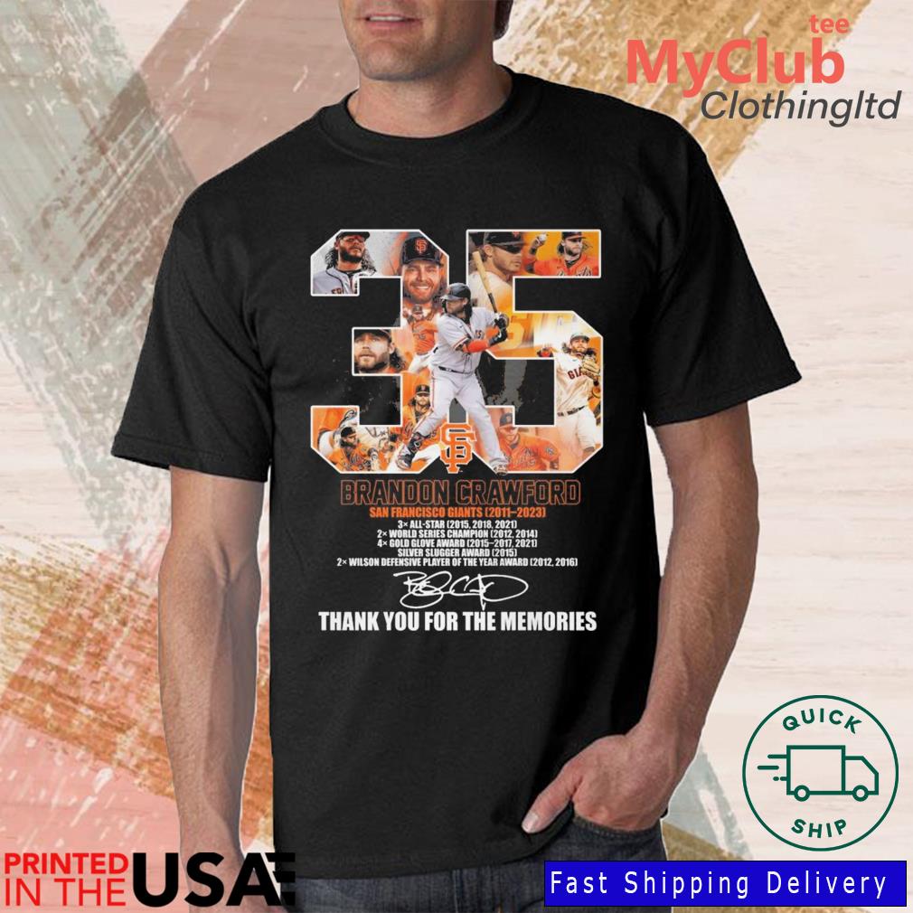 Official 35 brandon crawford san francisco giants 2011 2023 thank you for  the memories signature T-shirt, hoodie, tank top, sweater and long sleeve  t-shirt