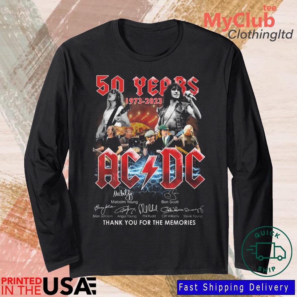50 Years 1973 2023 ACDC Lightning Signatures Thank You For The Memories Shirt 244921663_303212557877375_8748051328871802726_n