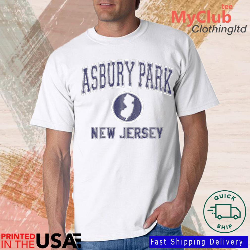 Asbury Park Nj New Jersey Varsity Style Navy Blue Print Shirt