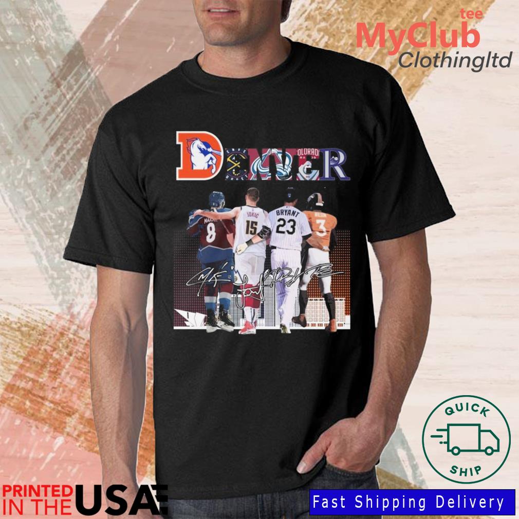 Official Denver team sports cale makar nikola jokić kris Bryant and russell  wilson signatures 2023 T-shirt, hoodie, tank top, sweater and long sleeve t- shirt