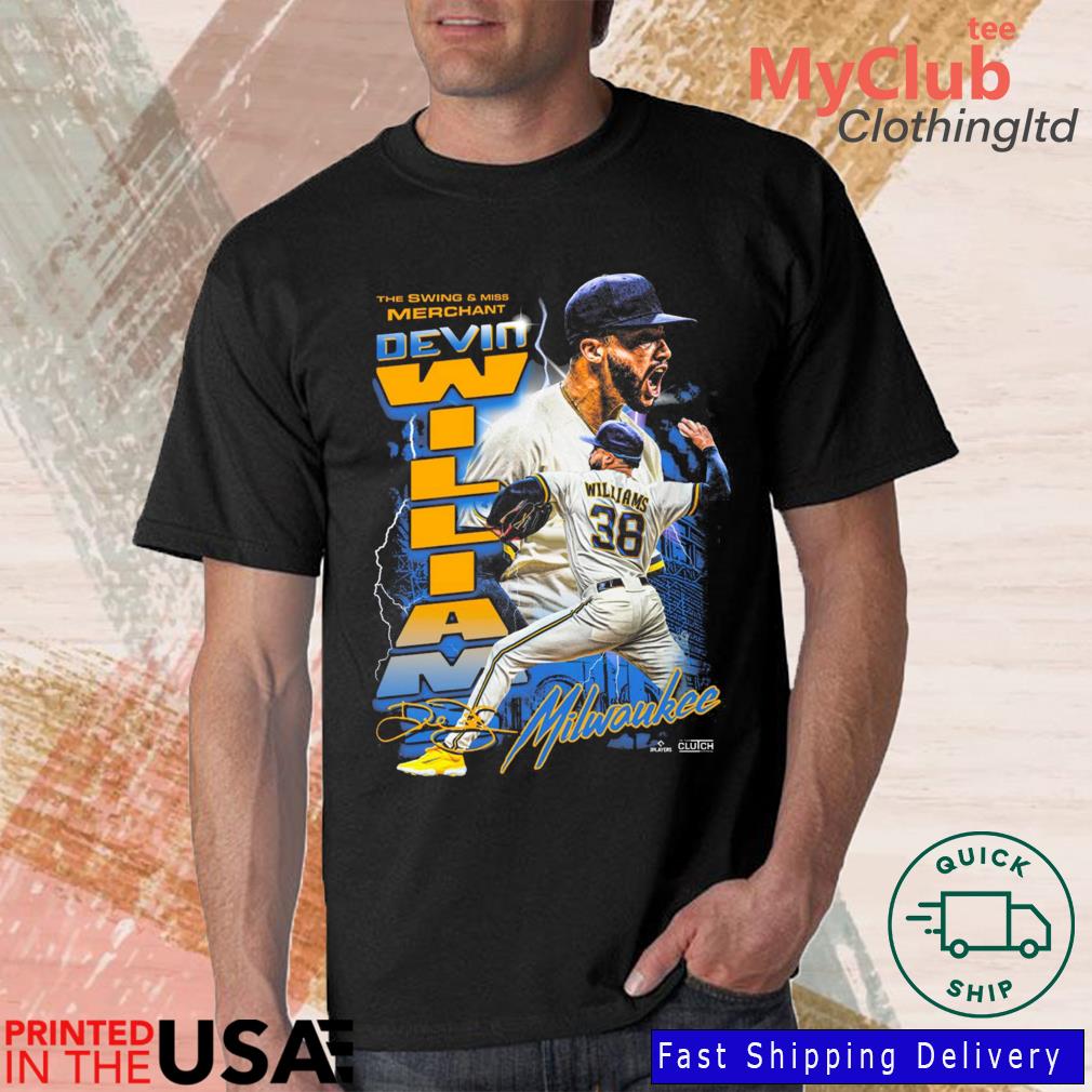 Devin Williams Swing & Miss Merchant MLBPA Milwaukee Signature T