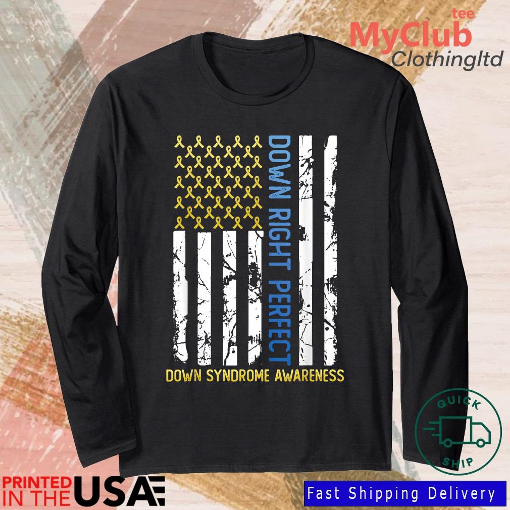 Down Right Perfect Yellow ' Blue American Flag Down Syndrome Awareness T-Shirt 244921663_303212557877375_8748051328871802726_n