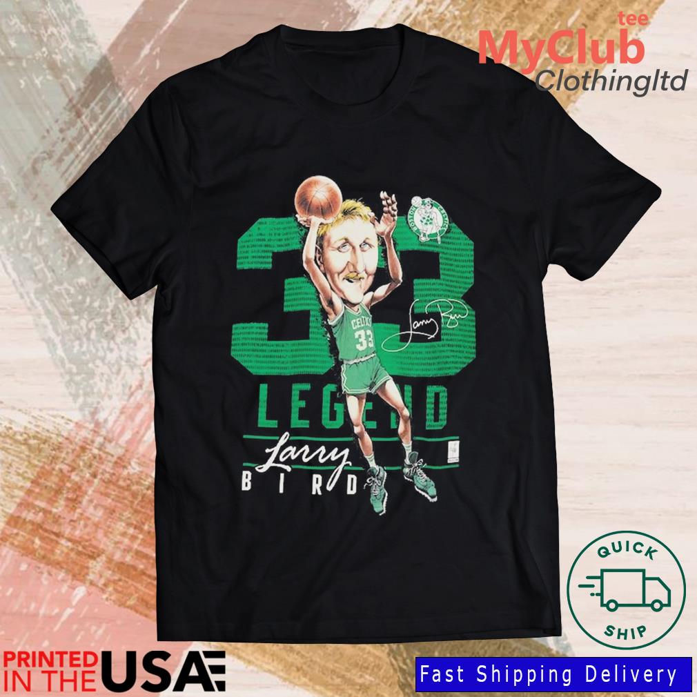 Men's Mitchell & Ness Larry Bird Black Boston Celtics Hardwood Classics Caricature  T-Shirt