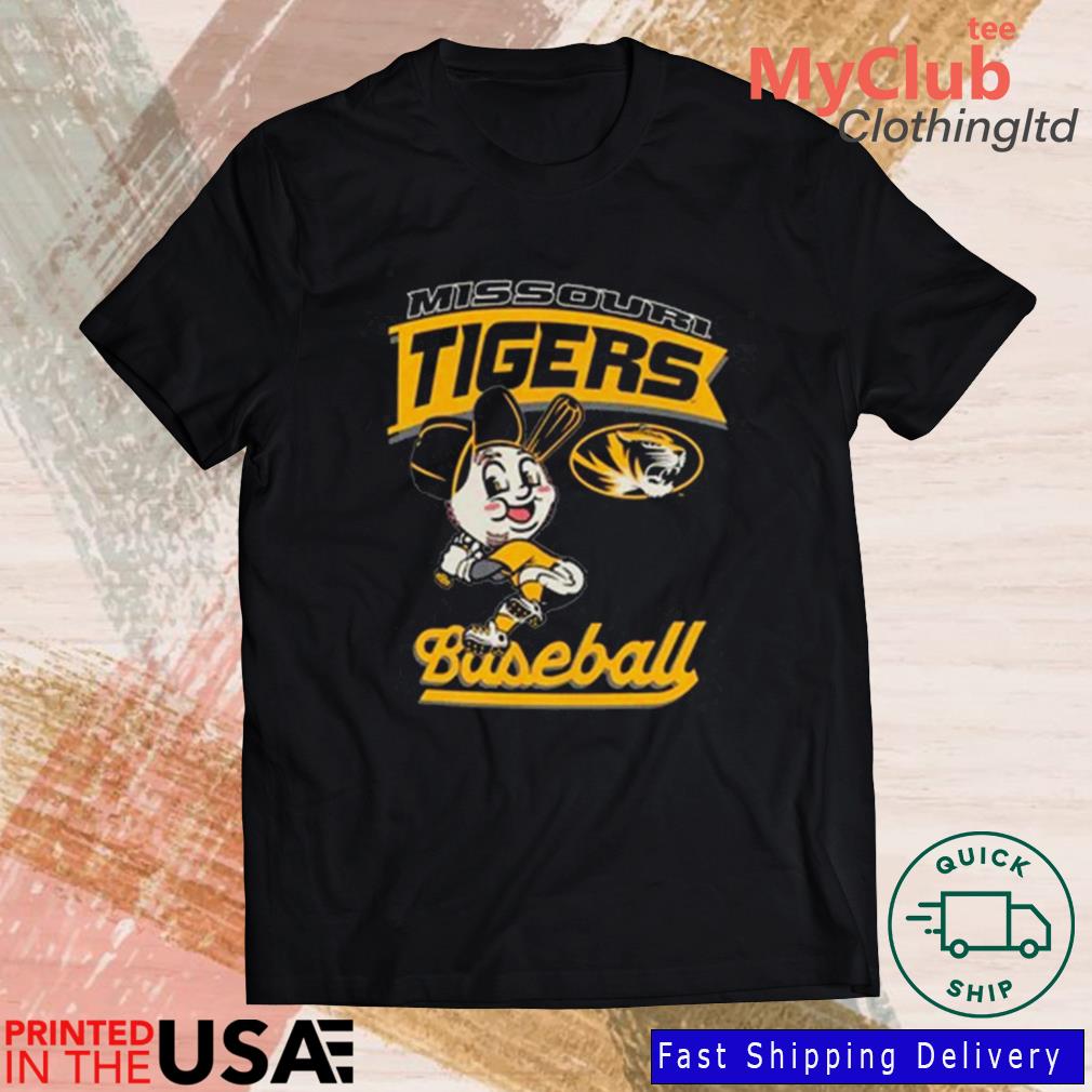 Mizzou Tigers Baseball Head Player Oval Tiger Head Black T-Shirt 