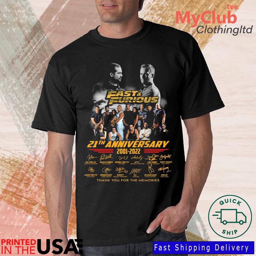 Official Fast And Furious 21th Anniversary 2001 2022 Signatures Thank You Shirt