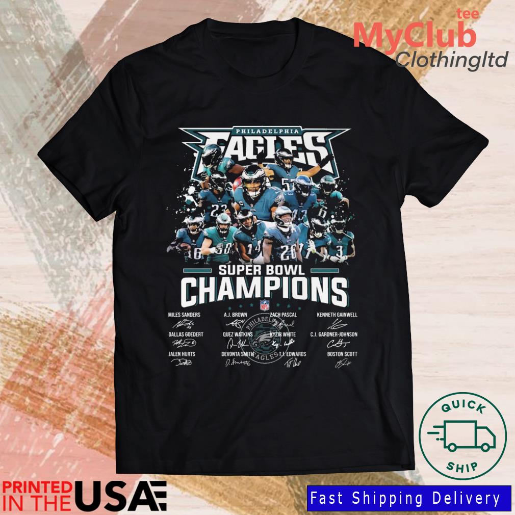 Philadelphia Eagles Team Football NFL 2023 Super Bowl Champions Signatures  T-shirt - Kaiteez